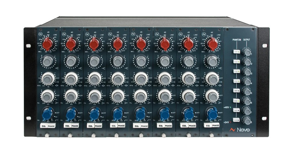 AMS Neve 1073 — 8-channel rack, front high view